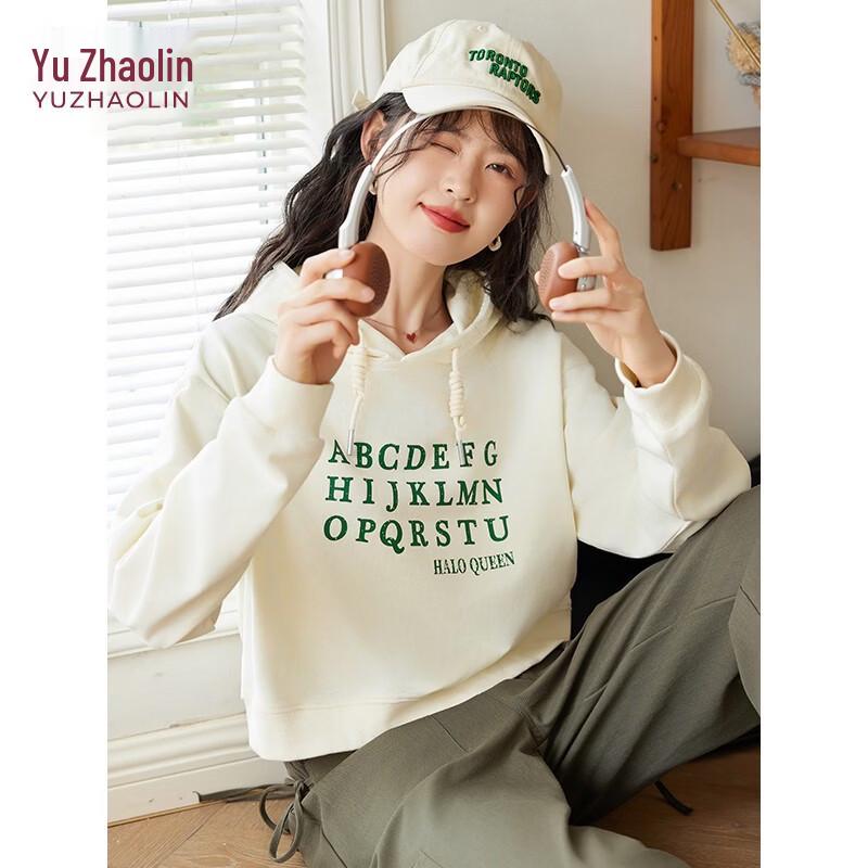 Yuzhaolin Women s Letter Print Short Hooded Sweatshirt L