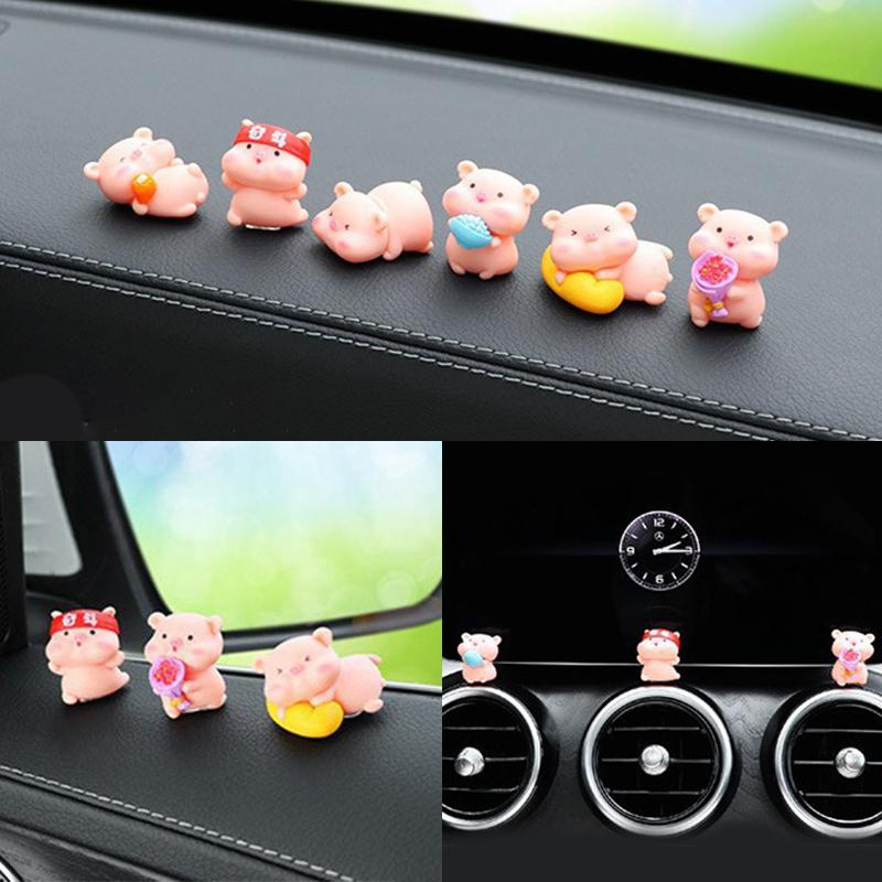 6Pcs/Set Cute Pig Car Interior Decoration Funny Auto Center Console Rearview Mirror Ornaments For Car Accessories