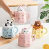 400ml Cartoon Ceramic Mug With Lid and Spoon Creative Cute Coffee Milk Tea Breakfast Cup Drinkware Novelty Gifts