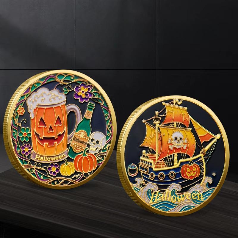 10 Pcs, Halloween Commemorative Gifts, Metal Collectible Coins, Baked Enamel Relief Commemorative Medals, Color Printed Metal Badges