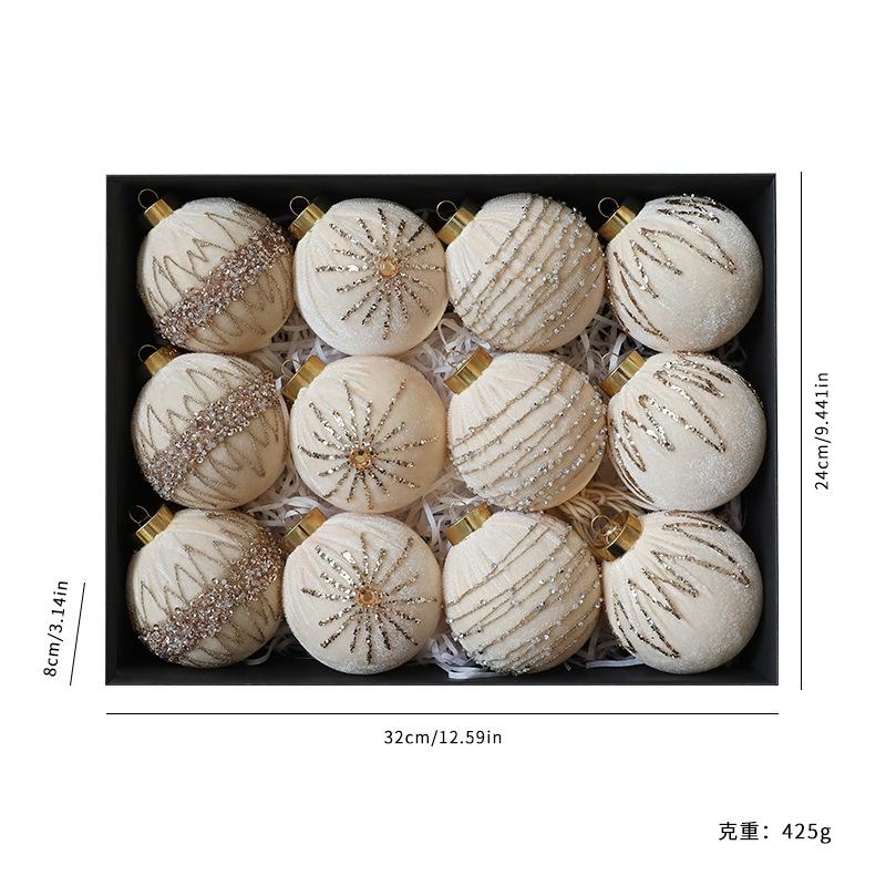 8CM/12PCS, Sparkling Velvet, Wrapped Christmas Balls, Ornaments, Christmas Decorations, Window Ornaments, Party Decoration Ornaments