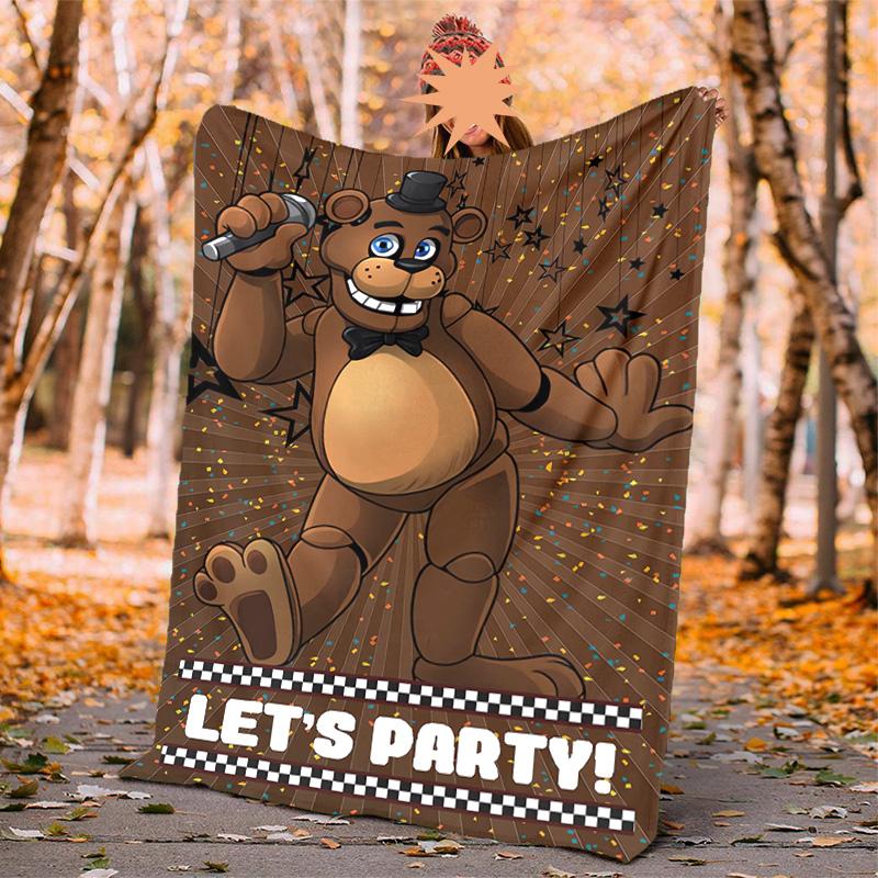 Freddy Bear Flannel Blanket Soft Warm All-Season Throw, Design for Camping, Car Travel, Hiking Sofa, Bed, Office Perfect Gift for Parties