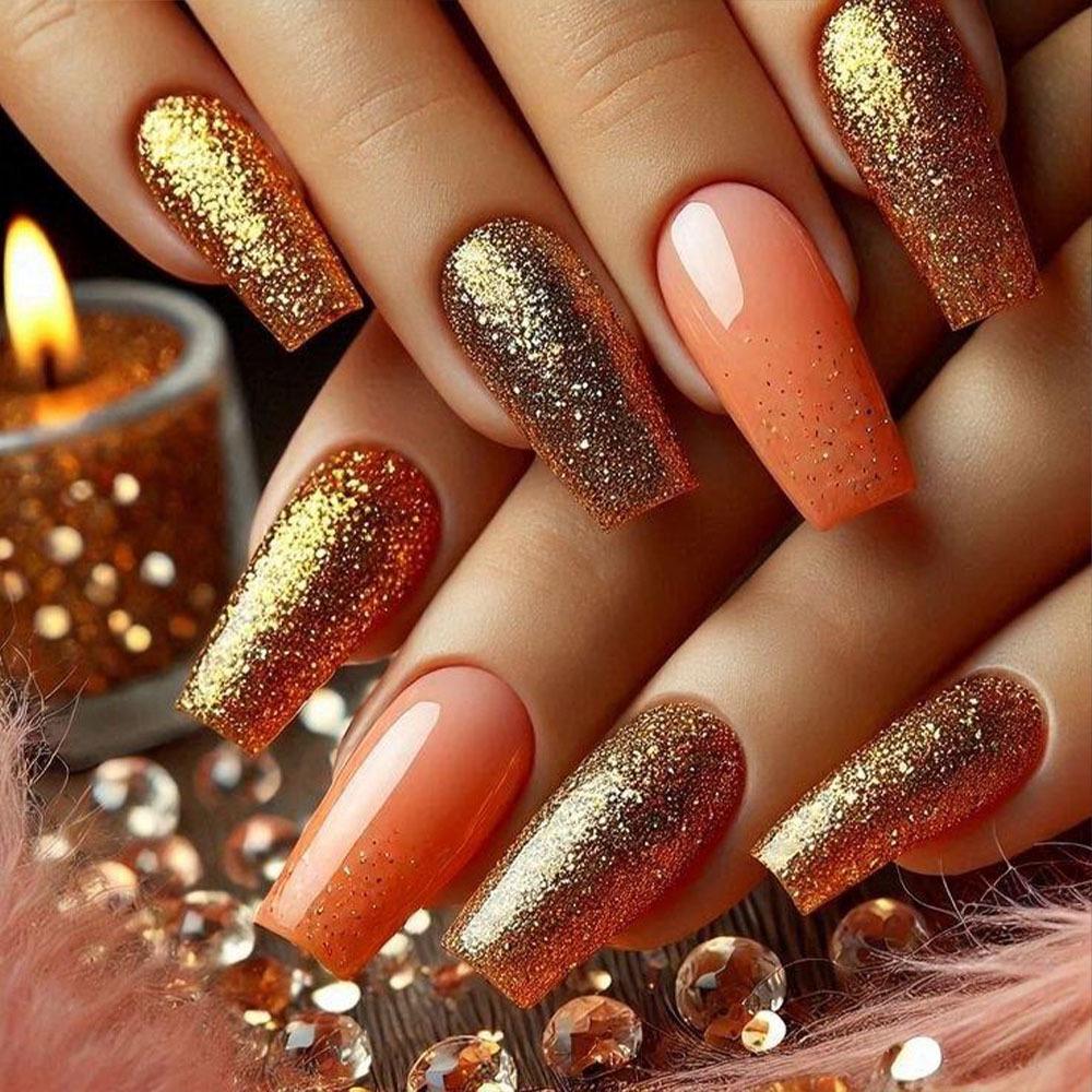 Gilded Glitter Gradient Ballet Style Detachable False Nails
