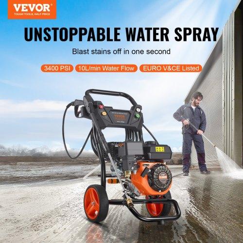 VEVOR Gas Pressure Washer, 3400 PSI 2.6 GPM, Gas Powered Pressure Washer 10L/min with Aluminum Pump, Spray Gun and Extension Wand, 5 Nozzle Set