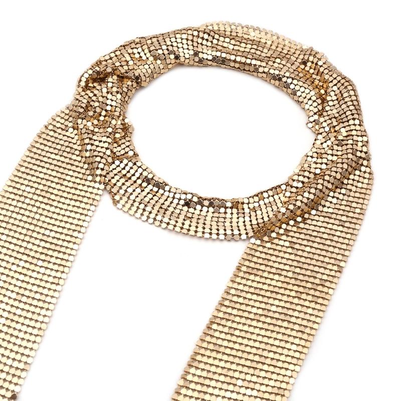Women Glitter Sparkle-Metal Sequins Neck Tie Scarf Party Evening Long Thin Skinny Tie Shawls Neckerchief Necklace-Decor