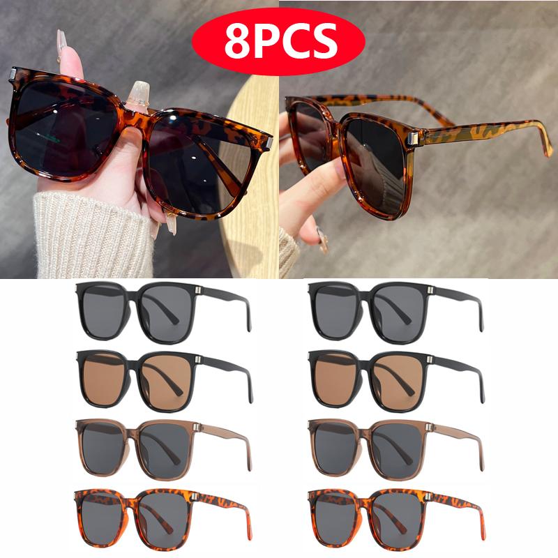8pcs UV Resistant Oversize Sunglasses Set Women Luxury Square Retro Style Rectangular Frame Unisex Personalized Glasses