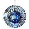 Metal Wind Spinner 2D Blue Tiger Design Hanging Decor for Garden Yard Balcony Outdoor Decoration No Battery Needed
