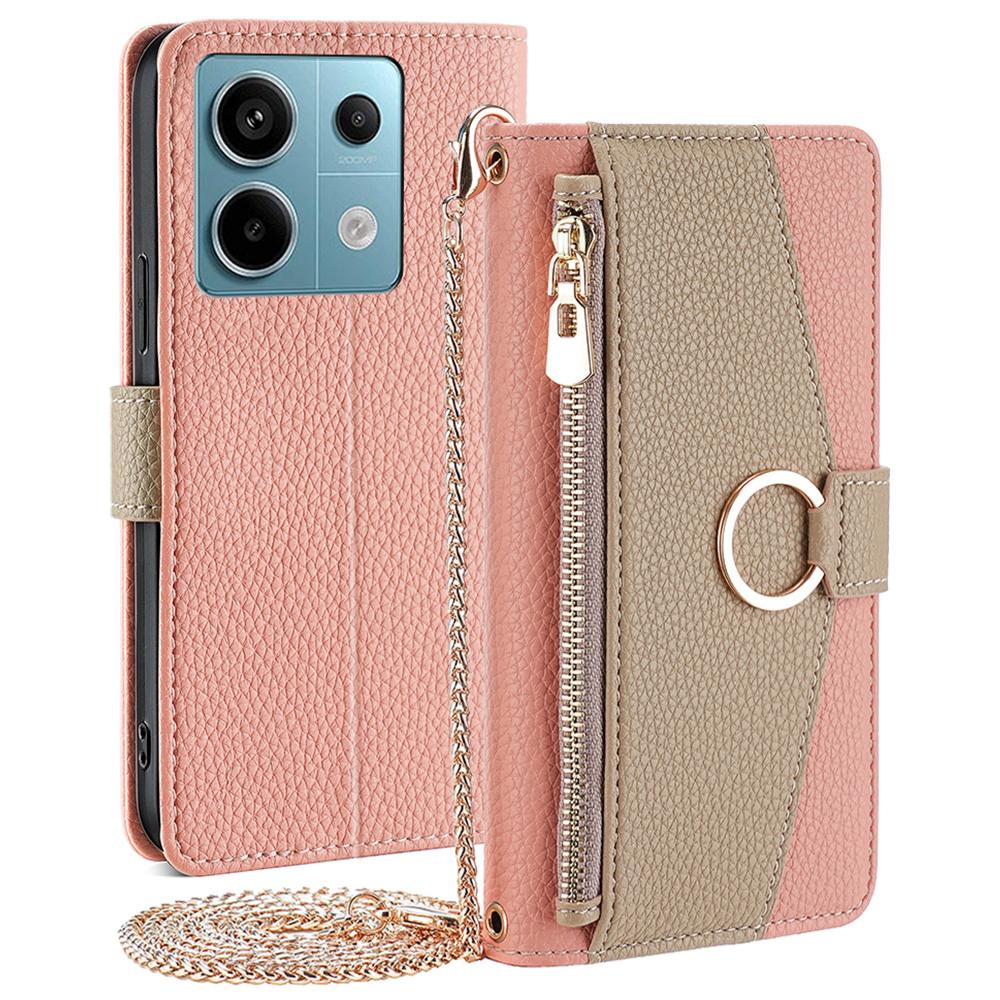 

Crossbody Case for Xiaomi Redmi Note 13 Pro 5G/Poco X6 5G Zipper Pocket Phone Cover with Makeup Mirror Pink