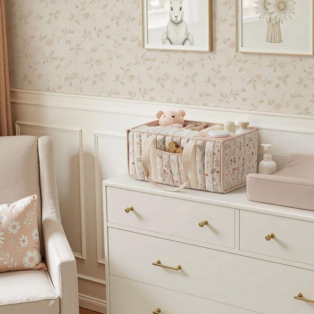 Large Capacity Baby Diaper Organizer Floral Newborn Essentials Nursery Storage Basket Portable Baby Diaper Storage Bag