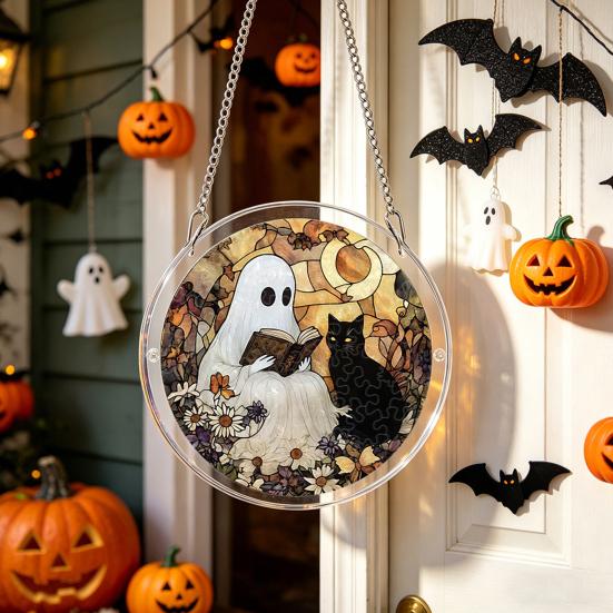 Halloween Acrylic Jigsaw Puzzle Suncatcher Stained Glass Style DIY Sun Catcher
