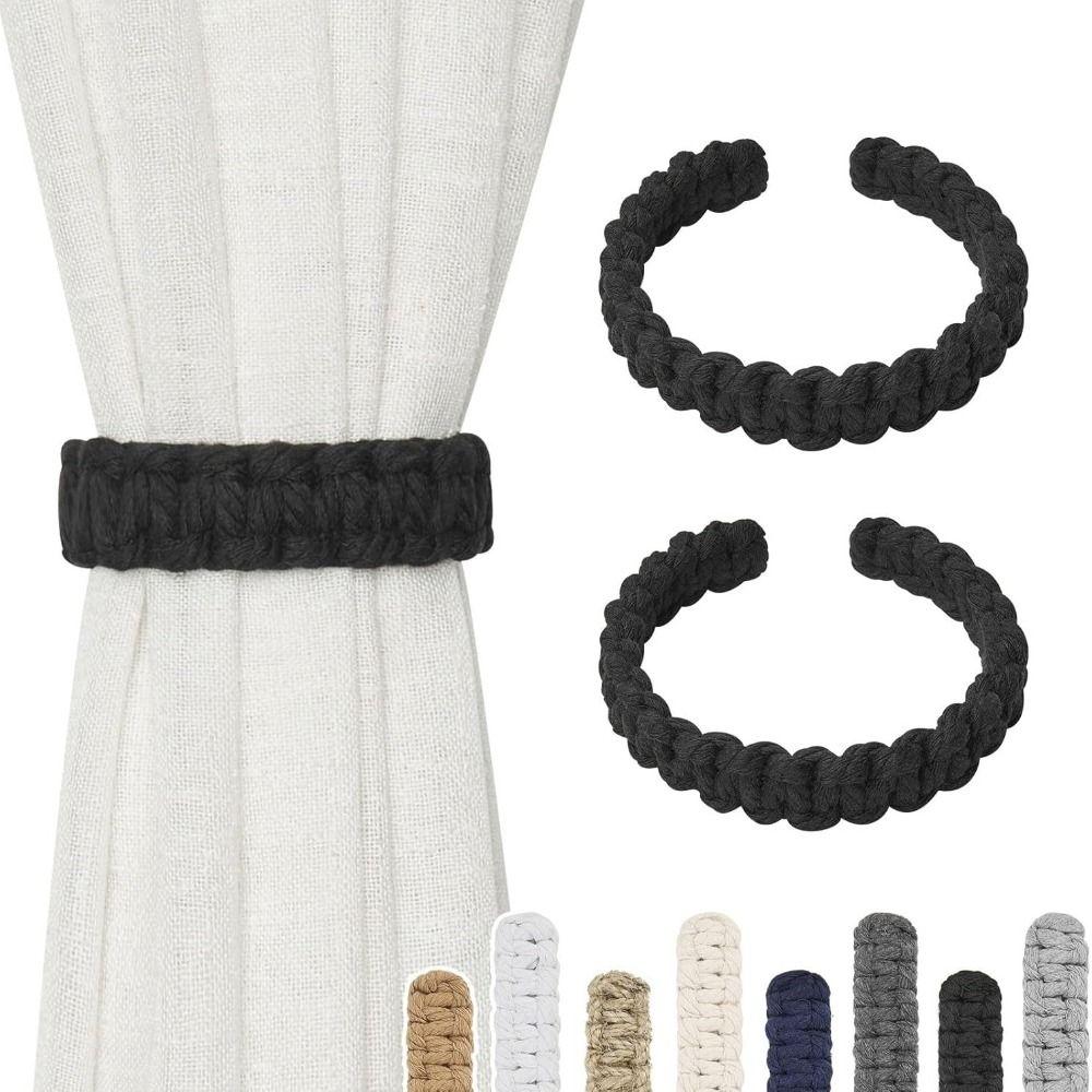 2Pcs Modern Retro Curtain Tie Rope Handwoven Vintage Curtain Holdback Twist Knotted Adjustable Curtain Clip Living Room
