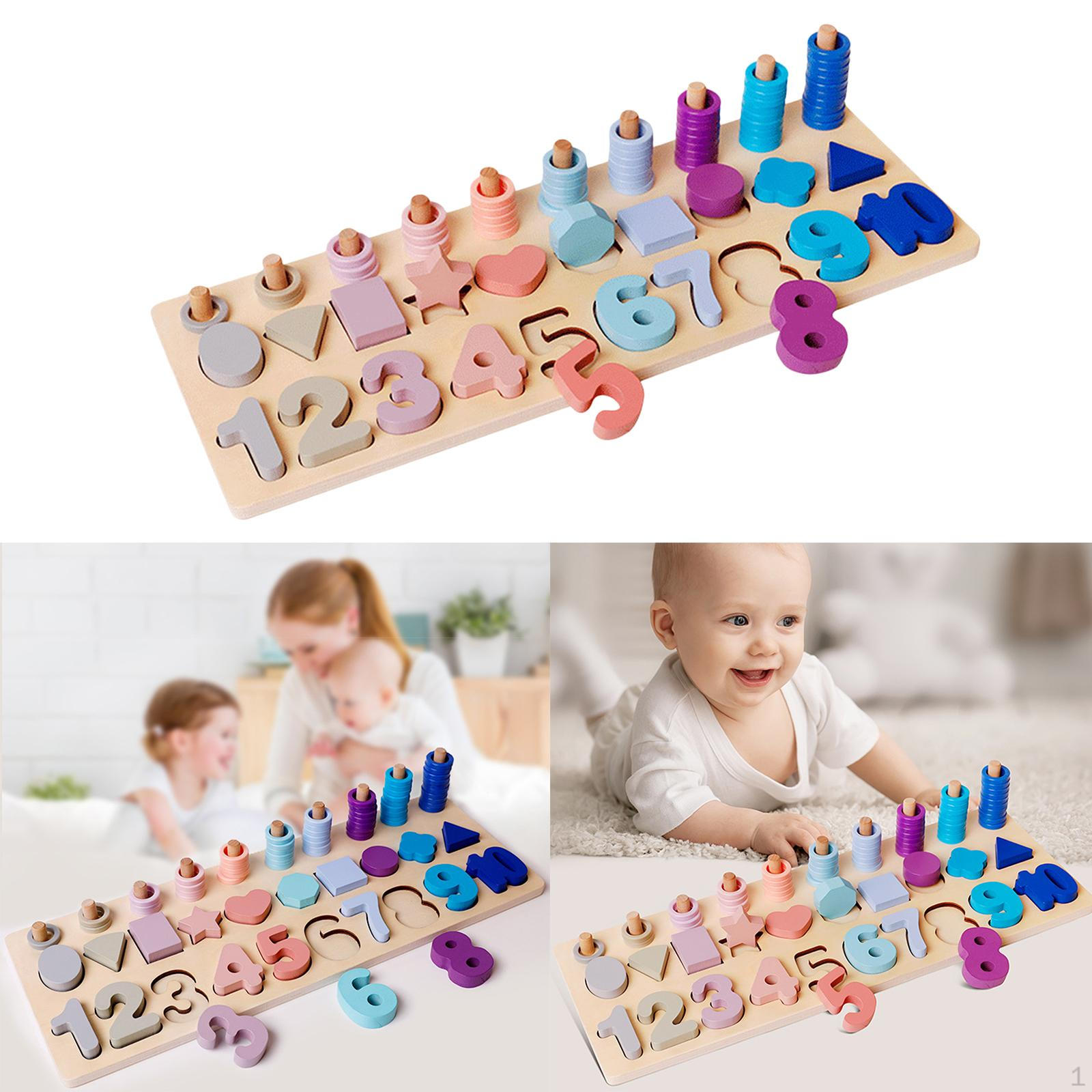 Rainbow Rings Board Wooden Number Color Sorter Stacking Blocks Learning Early Education Toy 3 in 1