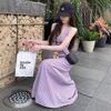 French purple plaid v-neck suspender dress women's summer new seaside vacation beautiful long dress