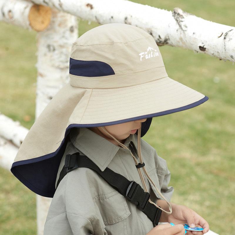 

Summer Children Sunscreen Fisherman Hat Kids Big Brim UV Protection Shawl Baby Visors 3-12Years Boy Girl Quick Dry Mesh Sun Cap 46-54cm fit 3-12Y