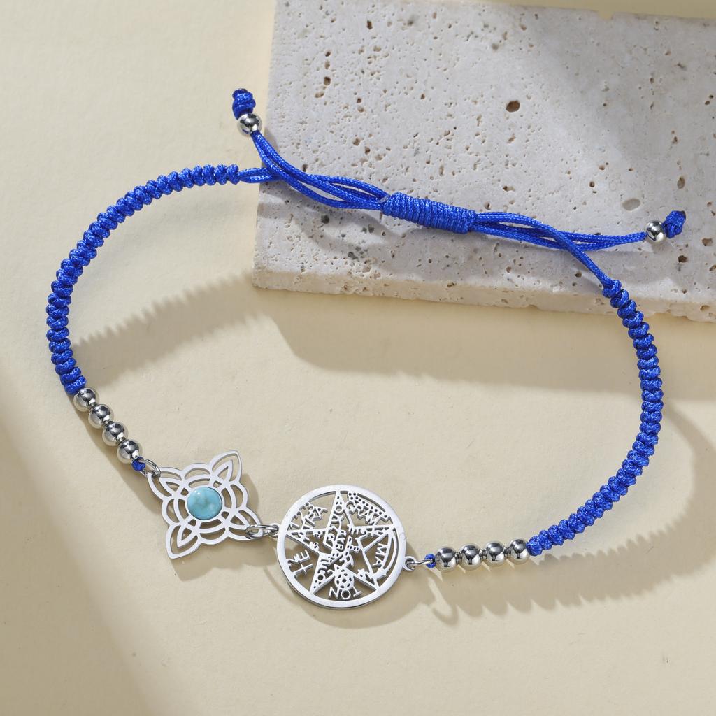 Verstellbares Tetragrammaton Pentagramm Armband für Damen Edelstahl Salomonsiegel Amulett mit Türkis Wicca Schmuck Geschenk
