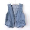 Women Jean Vests Autumn Pockets Sleeveless Streetwear Single Breasted Casual Tops Denim Vest for Women