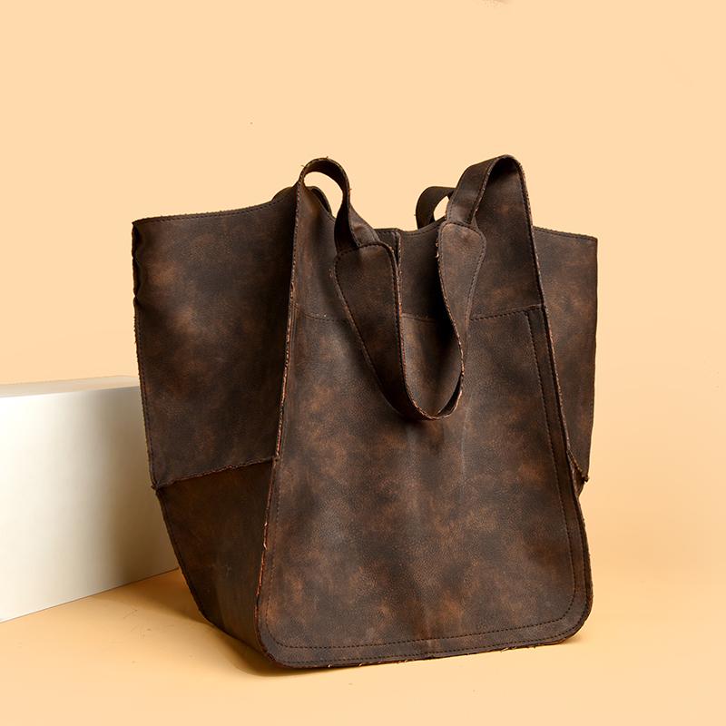 Vintage Women's Tote Bag Solid Color Large Capacity Shoulder Bag