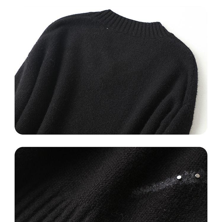 Fashionable Loose Long V-neck Sweater for Women with Mid-length Design and Plus Size