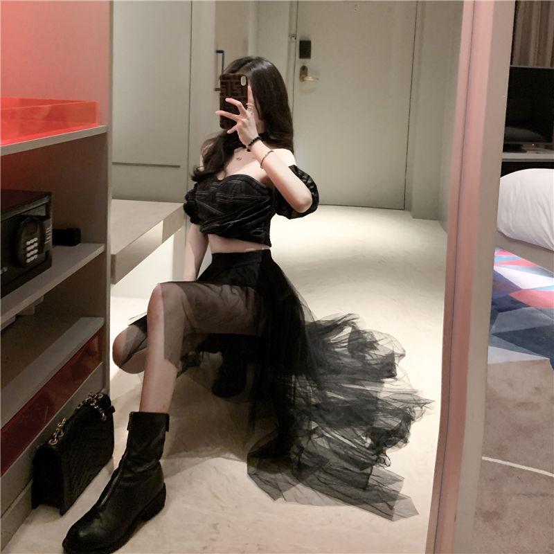 Women's High Waist Bust Mesh Skirt Short Korean Office Lady  Ball Gown  Knee-Length