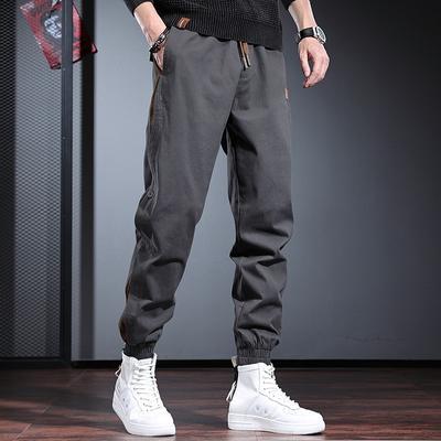 Autumn and Winter Large Size Tied Feet Contrasting Colors Men's Casual Pants Casual Loose High-end Gray Tooling Pants Men