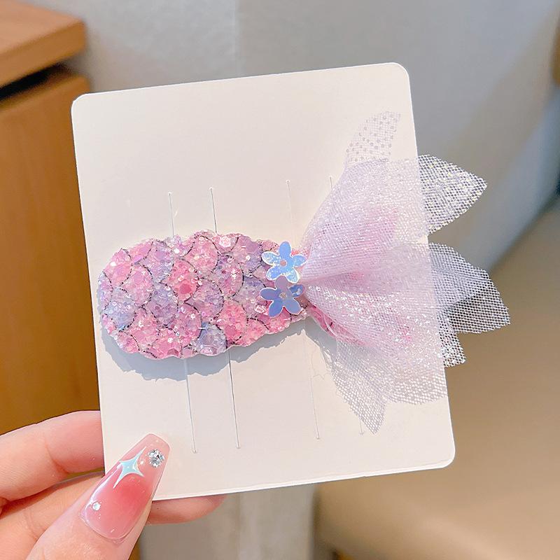 2Pcs Girl Mermaid Princess Hair Card Korean Glitter Fishtail BB Clip Baby Bangs Side Clip Children's Hair Clip Headdress