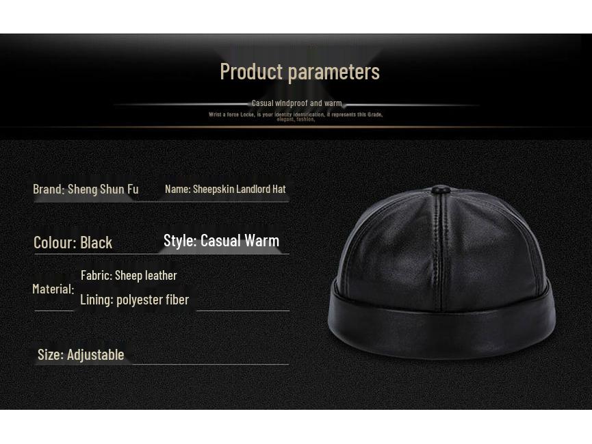 Regulowany Kapelusz ze Skóry Owczej Prawdziwej dla Osób w Średnim Wieku i Starszych - Ciepły Styl Pulowerowy Dziadka