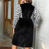 BITCED Autumn and Winter Plus Size Women's Stand-up Collar Floral Splicing Flared Sleeve False Two-piece Velvet Dress