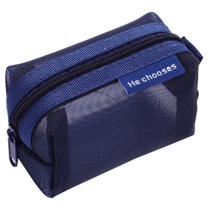 

Retro Styles Nylon Keychain Wallet Compact Pencil Case For School Office Travel Necessities синий