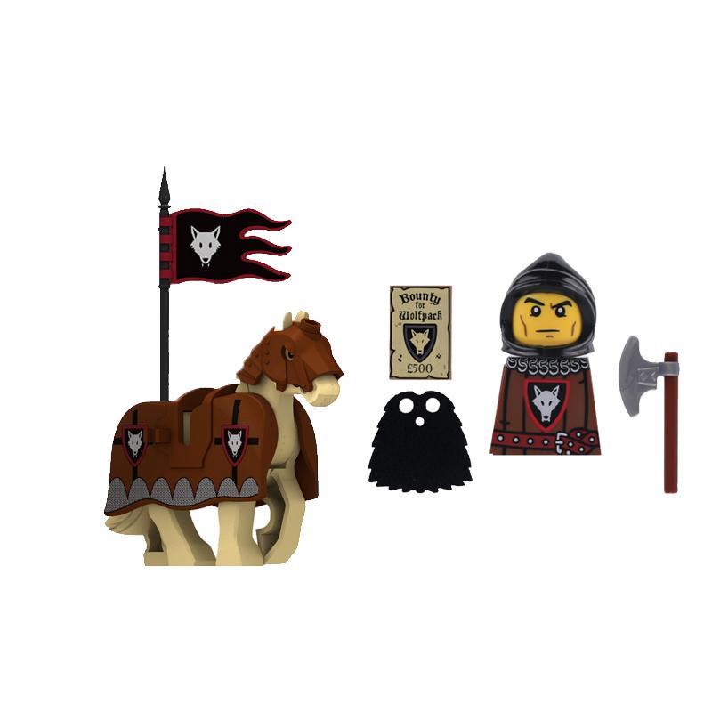 MOC Medieval Knight Castle Figures Building Blocks Weapon Wolf Swordsmen Guard Bow Arrow Shield Flags Warhorse Toys Gifts S002