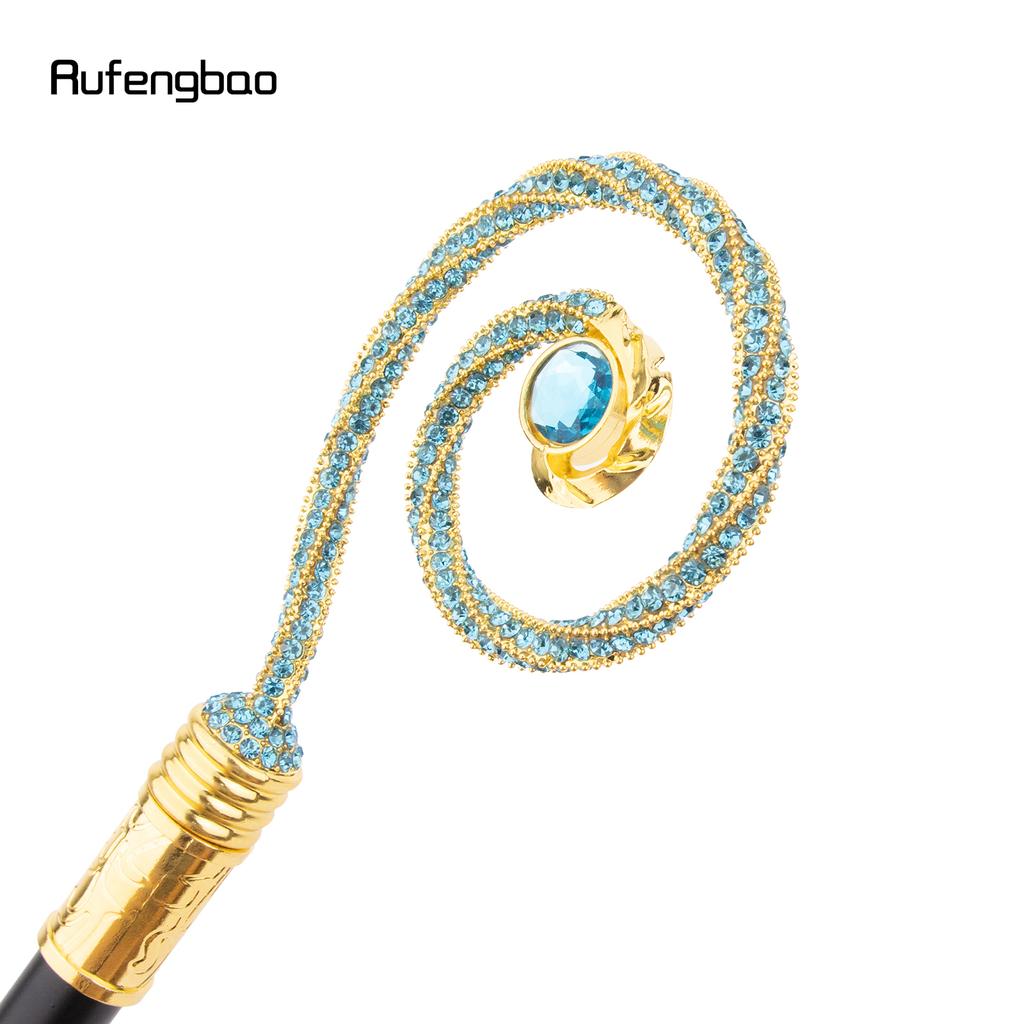 Golden Blue Hanger Blue Diamond Fashion Stick Decorative Cane Elegant Fashion Cane Cosplay Alloy Crosier Vintage Stick 90cm