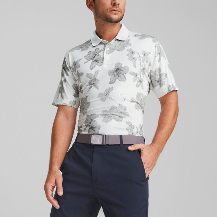 Puma Floral Print Casual Short Sleeve Polo Shirt Men Tops White 538753-02