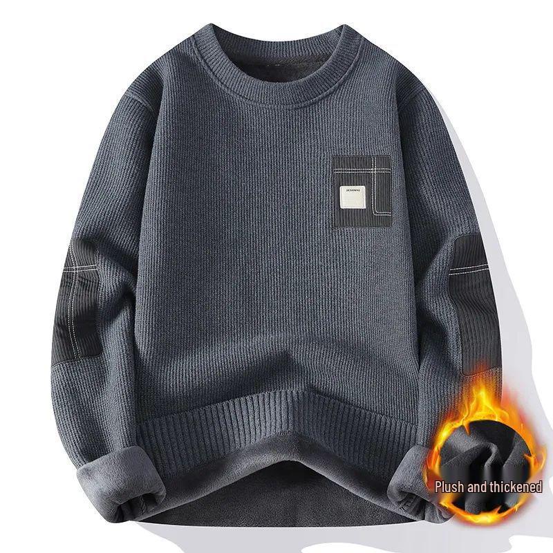 Men s Patchwork Faux Layered Sweater with Velvet Lining - Warm Knitwear for Teens and Adults 4XL same as 3XL