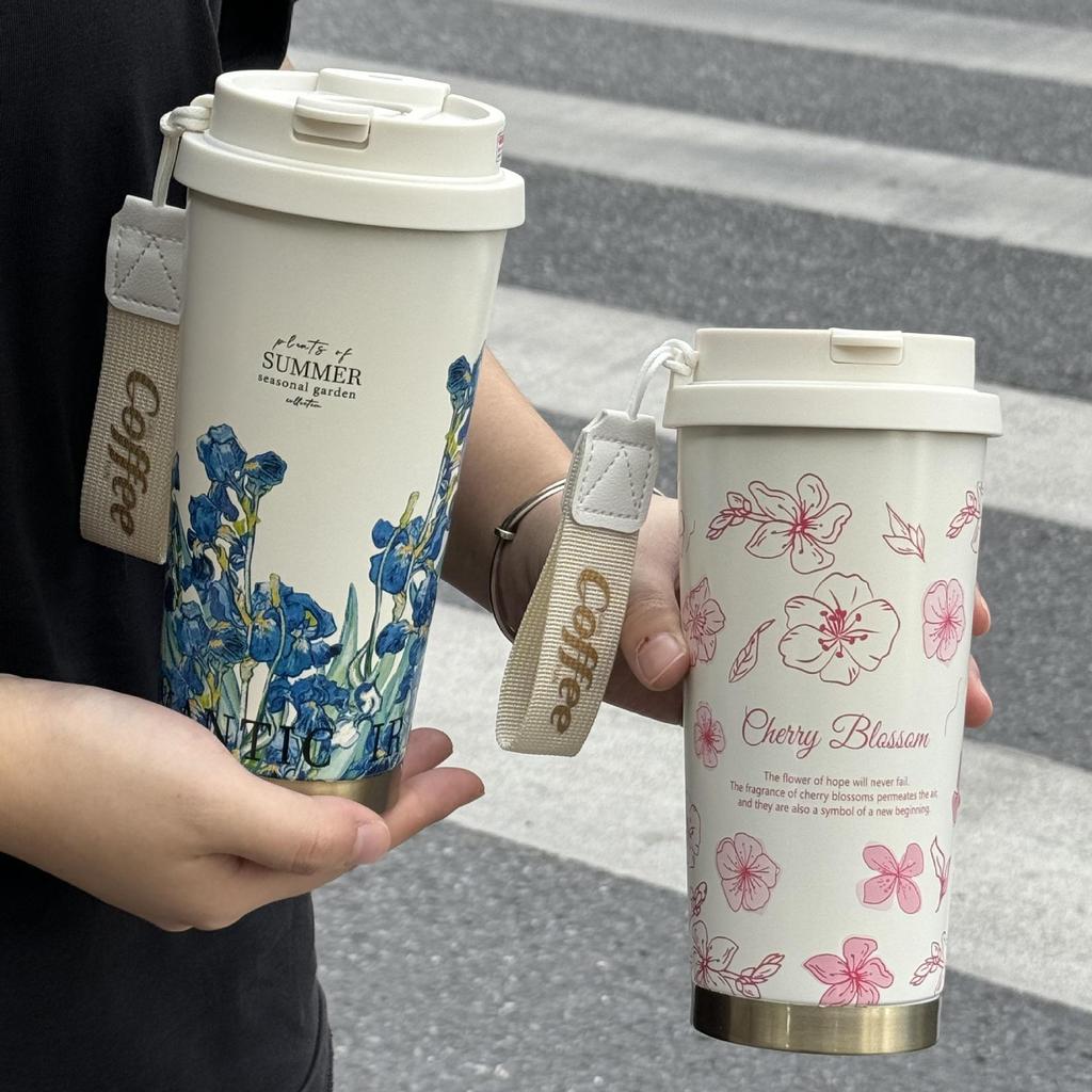 Lily of the Valley Double-Wall Thermos Cup with Straw - Student & Car Friendly