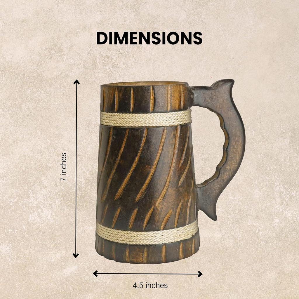 Wooden Beer Mug, Mango Wood with Sheesham Finish, Barrel Style, Lightweight & Durable, for Craft Beer, Home Bar, Café, Party, Gift (Pack of 4)