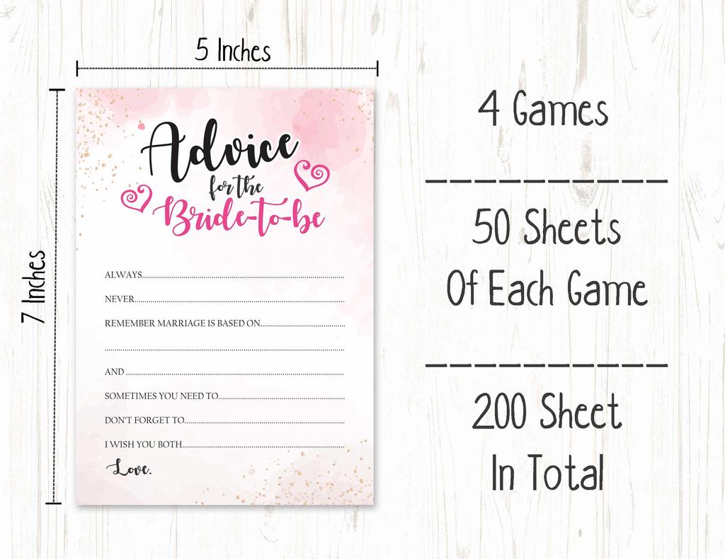 Inkdotpot Bachelorette Party Games Set Bundle Of 4(50 Sheets Each) W Miss To Mrs Gold Banner Watercolor Splash Fun Bridal Shower Games