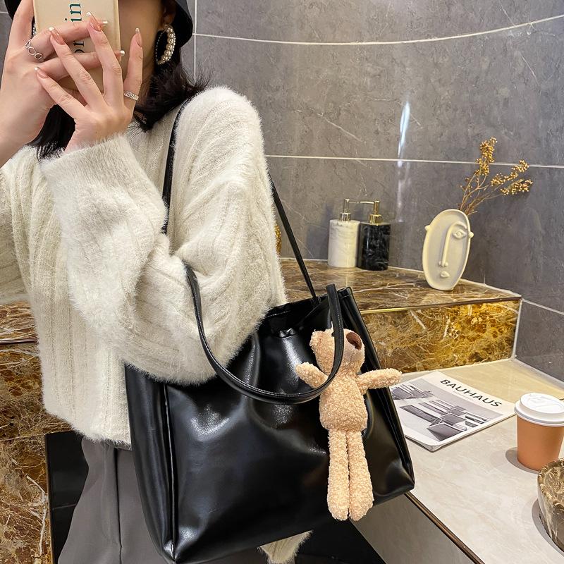 Women Large Capacity Solid Color Simple Tote Shoulder Handbag For Daily Travel