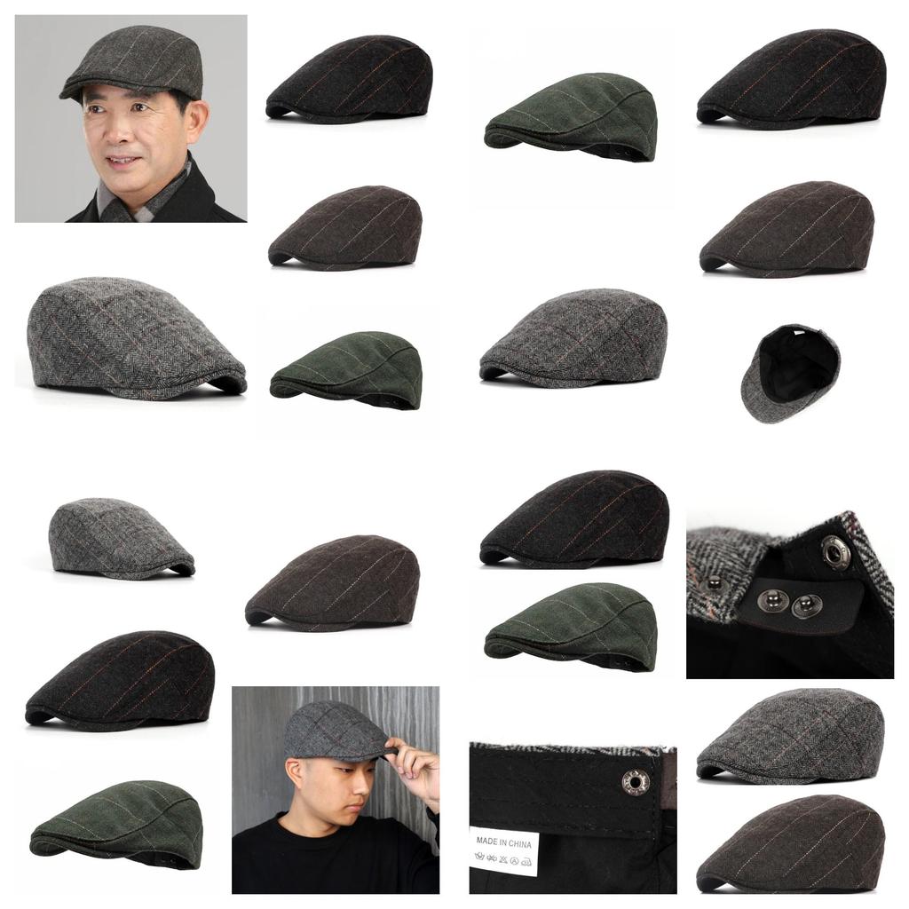 Stilvolle Herren Entenschnabel Baskenmütze für den Winter Klassischer karierter Wollhut