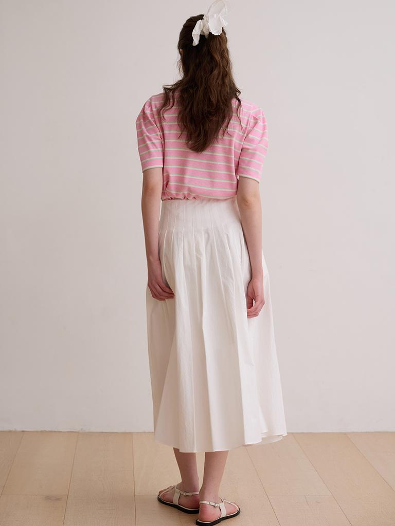 BEMUSE MANSION Stripe Collar Puff Top - Pink