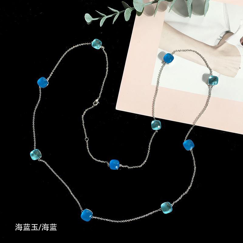 Fashion Beaded Necklaces Long Sweater Chain Necklace Faceted Colorful Candy Fruit Sugar Pendant Crystal Necklace Stainless Steel