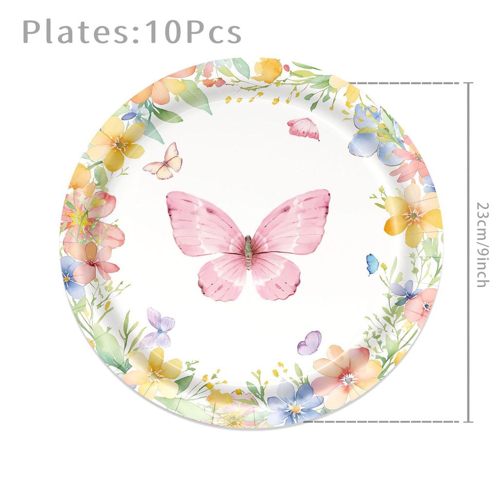 Pink Spring Butterflies Party Set: Tablecloth, Plates, Banner & Photo Props