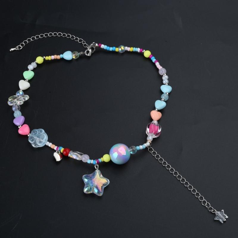 Colorful  Beaded Colored Heart Choker Necklace Adjustable Clavicle Chain for Women Girl Cute Handmade Boho- Jewelry