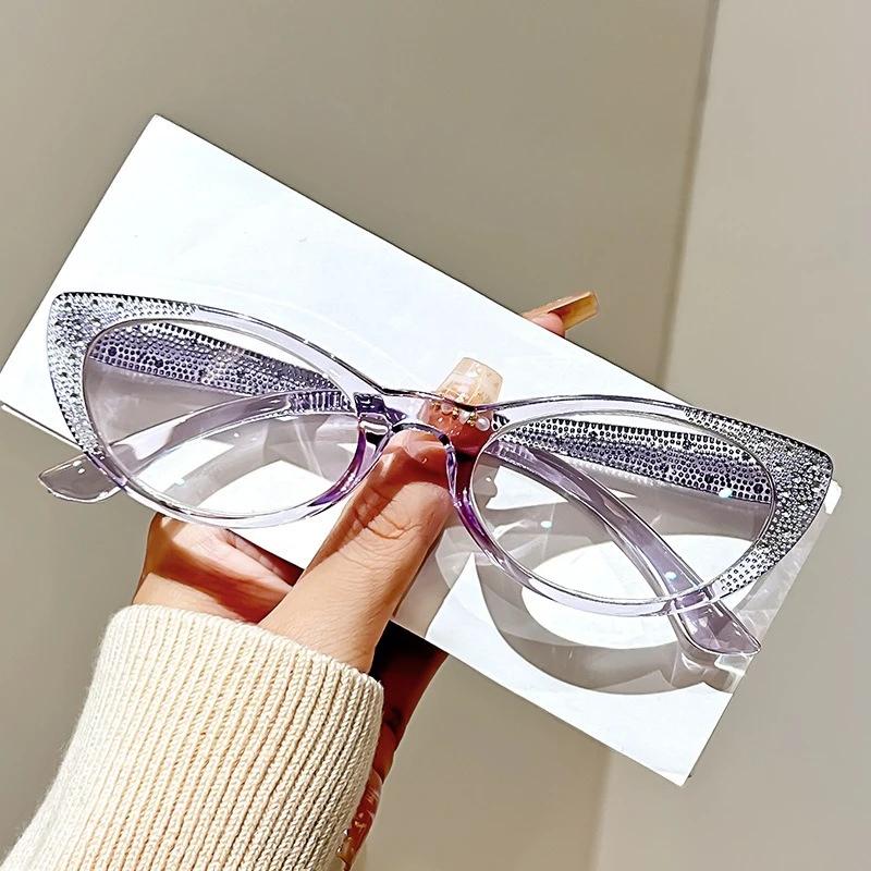 Retro Small Cat  Eye Frame Reading Glasses Diamond Decoration Blue Light Blocking Presbyopia Glasses Diopters 0 To +4.0