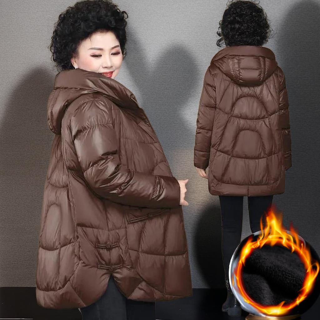Women's Winter Thickened Jackets Down Cotton Parkas Hooded Quilted  Pockets Coat Middle Aged  Women Overcoat
