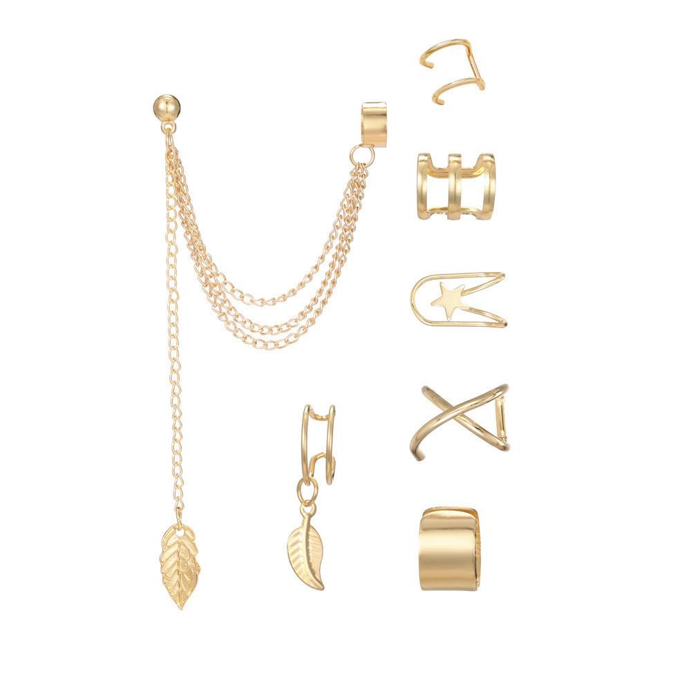 

Leaf Metal Exquisite Earrings And Star Ear Clips Set Ideal For Gifting золотой