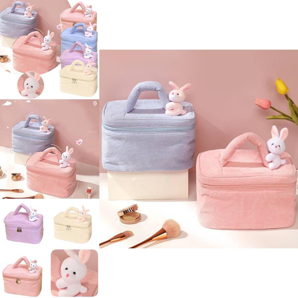 Portable Plush Toiletry Bag For Women With Multiple Compartments And Easy-to-use Dual Zipper