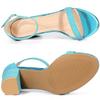 Allegra K Women's Ankle Strap Sandals with Shiny Chunky Heels, Summer Shoes, Blue, Size 25.0cm