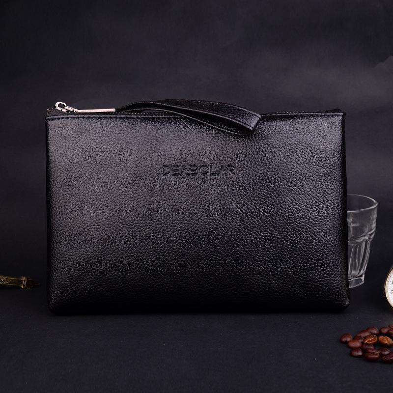 

Capacity Large Mens Soft Pu Leather Handbag Business Multifunctional Handbag чорний