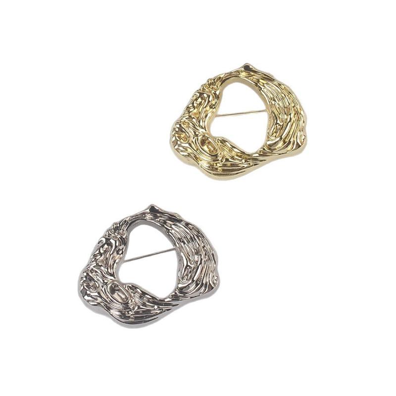 Broșe rotunde mari la modă, culoare aurie argintie, pentru femei, broșă minimalistă din metal, cu pliuri neregulate, bijuterii cadou