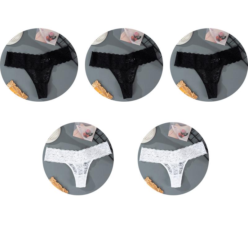 5 piezas M-2XL de talla grande bragas en Tanga para mujer ropa interior de encaje Floral ropa interior transparente para mujer lencería femenina