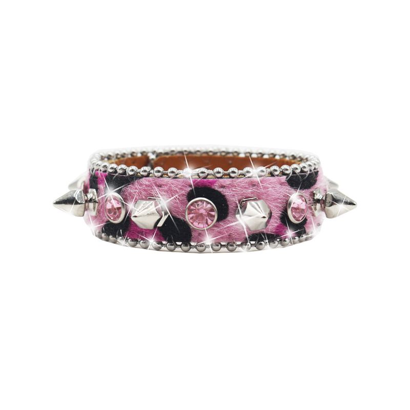 

Hip Hop Rap Rapper Punk Bracelet European and American Punk Personalized Bracelet Rhinestone Rivet Bracelet for Men and Women Neutral Leopard Print-Rivets-Pink